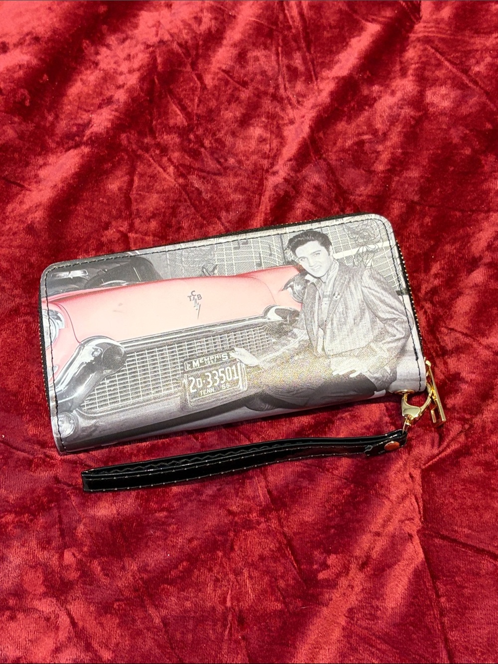 Elvis Presley Zip Wallet Wristlet - Black with pink Accent